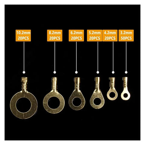 Get Your Crimp On With 150pcs Ring Lugs Eyes For M3 To M10 Copper Wire Connectors Non Insulated Cable Lug Assortment Kit, 3.2mm-10.2mm