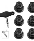Oil Pan Drain Plug Replacement Kit With 6 Screws OEM 06L103801 Fits Volkswagen Audi Golf Passat shown with tool and plugs.