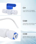 Close-up of 1/4 Inch Water Line Kit for Reverse Osmosis Systems, 39.4 Feet 1/4 Inch OD PE Tubing With Quick Connect fittings.