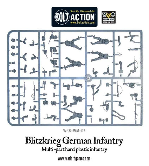 Sprue sheet of German WWII 28mm Bolt Action Infantry Miniatures Set, plastic figures for tabletop wargaming, unassembled parts