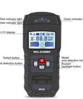 4 In 1 Electronic Stud Finder Wall Scanner To Nail Center Detection And Sound Alerts For Scouting Wooden Studs Copper Pipe Metal Clips Plus Live Ac Cables Making Home Repair A Breeze For Any Garage Tinkerer showing LCD display and buttons for wood and metal detection.