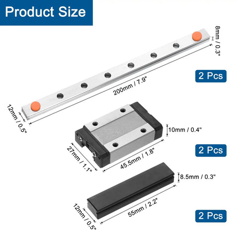 MGN12 200mm Linear Guide Rail Set With Two MGN12H Carriages And Two Plastic Mini Guides for DIY 3D Printers and CNC Machines