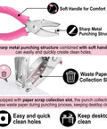 Dual Size Paper Hole Punch Set With Pink Soft Grip Handles, One Quarter Inch And One Eighth Inch Punches, metal punch tool