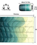 Outdoor Puffy Camping Blanket With Lightweight Down Alternative Fill Large Packable Quilted Throw shown with dimensions and weight