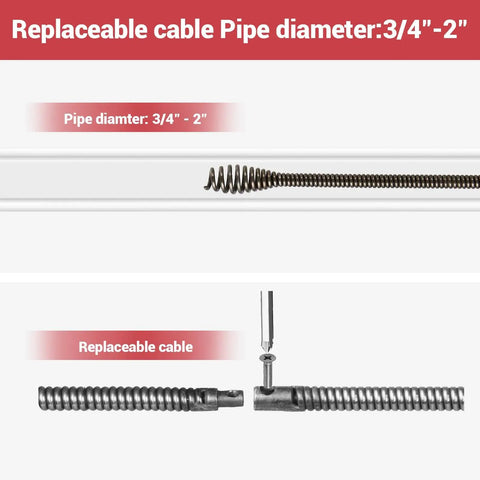 Pro Level Cordless Drain Auger 25 Ft Heavy Duty Plumbing Snake replaceable cable for 3/4 to 2 inch pipes