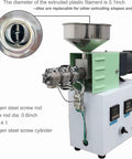 Close-up of Professional Grade Single Screw 3D Printer Filament Extruder Machine and Heavy Duty Plastic Recycling Press.