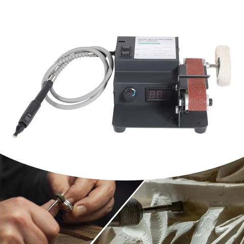 Heavy Duty Brushless Belt Sander With Hella Fine Tune Speed Dial For Sweeter Wood And Metal Grinding Projects Delivering Zero To Ten Thousand RPM Power Output Anywhere, with flexible attachment and digital display.