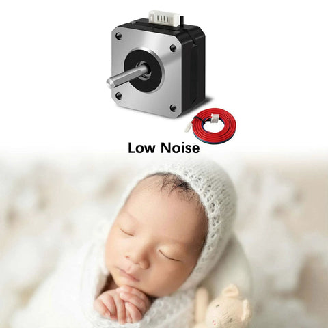 Front view of Nema 17 pancake stepper motor with 4-wire cable (42×23mm) and red cable bundle.