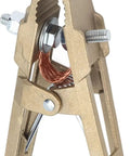 Heavy Duty Brass Welding Ground Clamp For Stick Mig Tigs And Cutting Tasks With Secure Locking Set Screws For Solid Earth Wire Connection In Professional Shop Settings, close-up view.