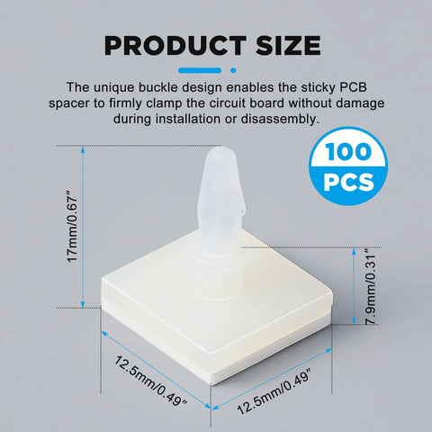 100 Pcs Adhesive PCB Standoffs Featuring a Strong Sticky Base for Secure Mounts on Circuit Boards, 0.31 Inch Plastic Insulated Spacers