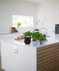 Modern kitchen with Tamper-Resistant 15A Outlet 12 Pack Gloss White Finish Contractor Pack ARTR152W4-12PK installed on island