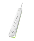 Power Strip Surge Protector With 1440 Joules, 7 Outlets, Flat Plug And Right Angle Plug, 6 Foot Cord, Block Spaced Outlet