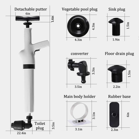 9 In 1 Air Plunger Kit For Toilets, Drains, Kitchens And Bathrooms With 9 Heads, high pressure pneumatic plunger components
