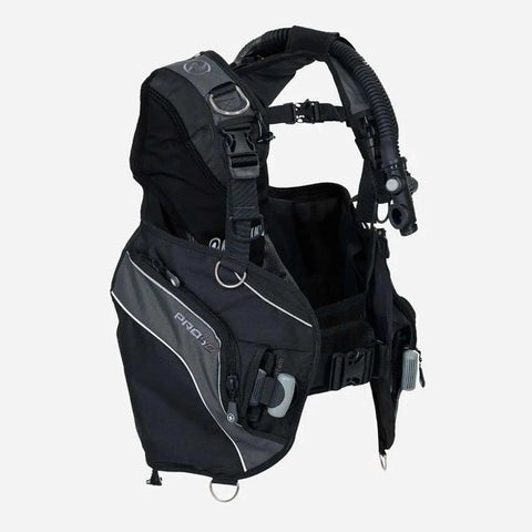 Men's Pro HD Dive BCD With SureLock II Weight Release System, durable ResisteK shell, black jacket-style, side view