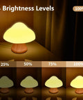 Wooden Mushroom Lamp With 16 Color Changing Options And Dual Remote Controls for 4 dimming levels display.