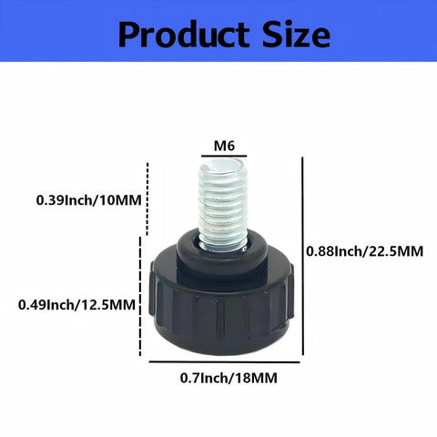 Heavy Duty Black Knurled Thumbscrews M6 Carbon Steel Grip Knobs dimensions diagram showing size measurements.