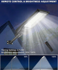 1500W Solar Street Light Outdoor Waterproof Dusk To Dawn with remote control and brightness adjustment features, mounted on wall.