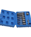 Top Shelf Broken Screw Extractor Set With Hex Socket Removal Tools For Stripped Bolts And Damaged Fasteners Perfect Auto Repair Kit In Metal Case Tough As Nails open blue case with steel extractors