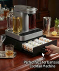 Pod Storage Drawer Organizer For Bartesian Capsules That Holds Forty Pods Stackable Countertop Bar Accessory in use with cocktail machine
