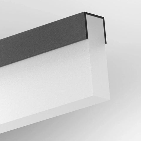 Close-up of Black 24 Inch LED Vanity Light Fixture Over Mirror Sleek Modern Bath Bar With White 6000K Daylight Glow Easy Install.