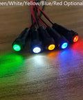 Green LED Indicator Pilot Light Kit For Panels 110VAC 8mm Mounting Hole Flame Retardant Plastic Shell 8 Pieces For Clear Status Signals And Emergency Alerts Easy To Install In Industrial Control Panels For Clear Status Alerts And Quick Diagnostics. Five LED panel pilot lights, green white yellow blue red, black shell, 8mm mount