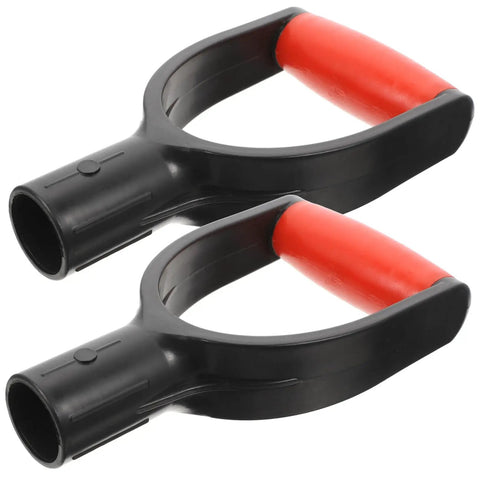 Two black and red D Shaped Shovel Handle Replacement Grips for Household Shovels shown from side angle
