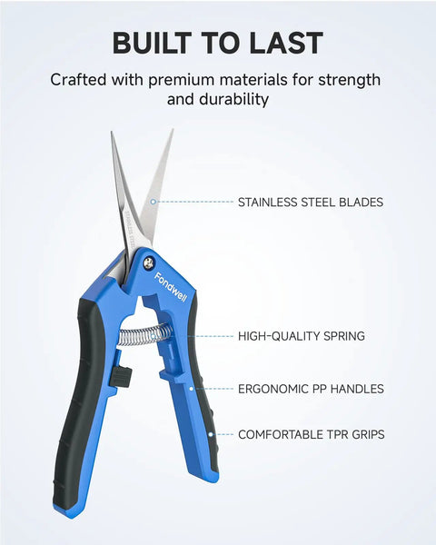 6.5 Inch Gardening Pruning Snips With Straight Blades For Precise Cuts And Clean Plant Trimming Ergonomic No Slip Grip Stainless Steel Blades Durable PP Handles And TPR Grip Garden Tool, side view