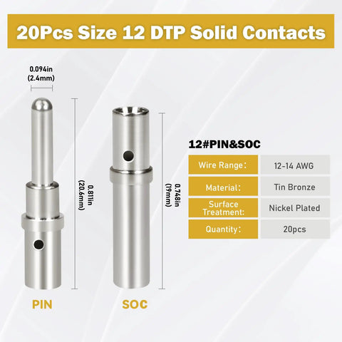 DT Series Connector Terminal Kit 200 Pcs Crimp Pins And Sockets Barrel Style For DT DTP DTM Connectors Size 12 Solid Contact Set