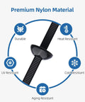 Close-up of 100 Pcs Nylon Universal Car Cable Tie Buckle Set Self Locking Zip Ties With Pin And Button Design UV features