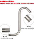 High Rise S Shaped Shower Arm Extender With Flange 10 Inch Brushed Nickel Shower Riser, NPT1/2 thread detail shown