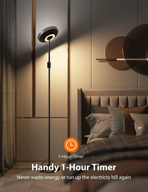 2-In-1 Floor Lamp With Main Light And Reading Lamp, Color Temperature From 3000K To 6000K, 30W Main Light And 15W Reading Lamp, Independent Controls, 1-Hour Timer, Black Home Vibe