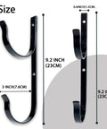 Two Pack Heavy Duty Black Aluminum Pool Pole Hangers With Screws Sturdy Hooks for telescopic poles shown with dimensions