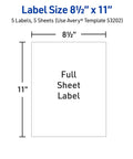 Front view of Avery printable label sheet, 8.5 x 11 inches, matte white, full-sheet label.