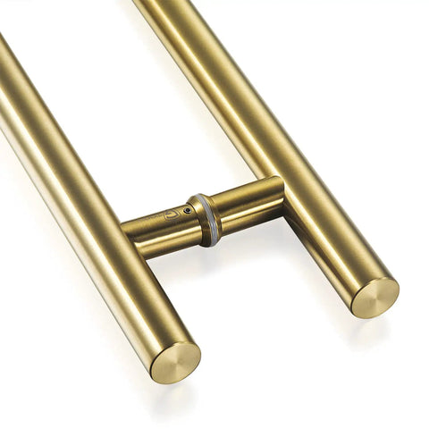 24 Inch Solid Standoffs Built Tough Commercial Grade 304 Stainless Steel Push Pull Door Handle Satin Gold Finish For Barn Doors Glass Pulls Easy Mounting And Long Lasting Performance For Pro Installations, close-up