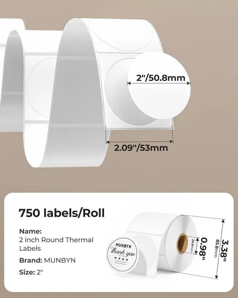 Zero Hassle Two Inch Circle Thermal Shipping Labels Built For Hustling Local Shops Seven Fifty Count Roll Features Smooth Paper Feed And Instant Adhesion Making Labeling Dead Simple Every Single Day