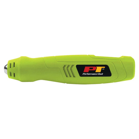 Ultra Compact Cordless Heat Gun Rechargeable 600 Degrees Fahrenheit Max Heat In Seconds So Quick For Vinyl Wrap Shrink Tubing Wire Connectors Crafts And Phone Repair Lightweight At Just Four Point Eight Ounces Your Go To Small Heat Tool, shown from side in green