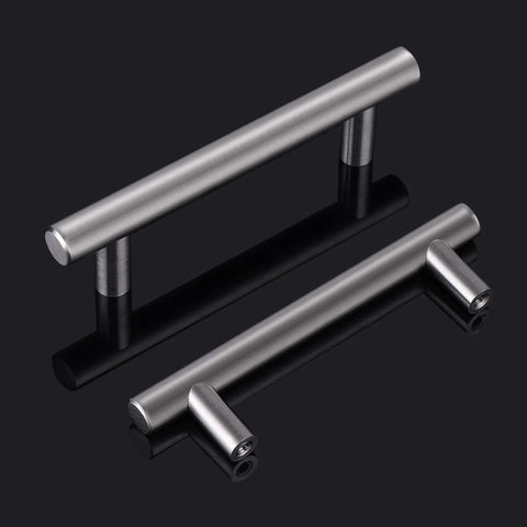 25 Pack Solid Stainless Steel Brushed Nickel Kitchen Cabinet Handles In Modern Euro Style T Bar Pulls Three And A Half Inch Center To Center Six Inch Overall Length Half Inch Thick For Cabinets Dressers And Drawers