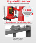 6 Ton Hydraulic Shop Press Heavy Duty H Frame Garage Press with adjustable worktable showcasing overpressure protection and sturdy design.
