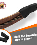 Recurve Bow Tip Protector And Longbow Tip Guard Silicone Tip Shield 2 Pack shown on a wooden bowtip with bowstring.