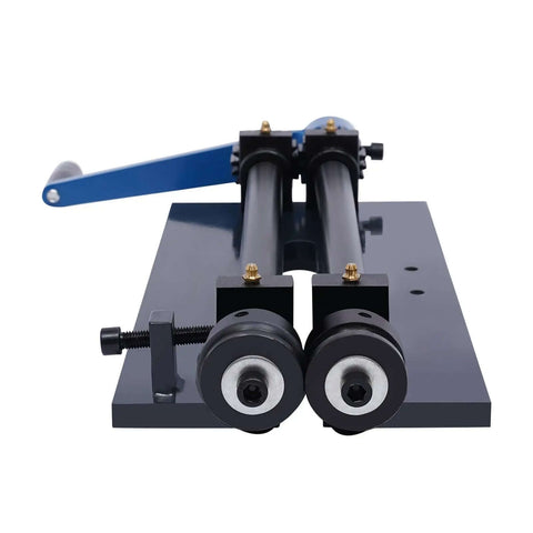 Front view of Heavy Duty Sheet Metal Bead Roller With RM12 Manual Gear Drive, shows rollers and bench mount features.