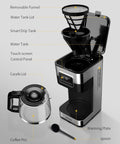10 Cup Programmable Coffee Maker With Regular And Strong Brew Auto Shut Off Permanent Filter Easy LCD Touch Screen Silver Finish open