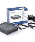 Kickass Dual Bay USB C Enclosure For Two Point Five Inch SATA Drives Featuring Straight Up RAID Setup And Lightning Quick 10Gbps Transfers For Hassle Free Data Storage On The Fly with cables and power adapter