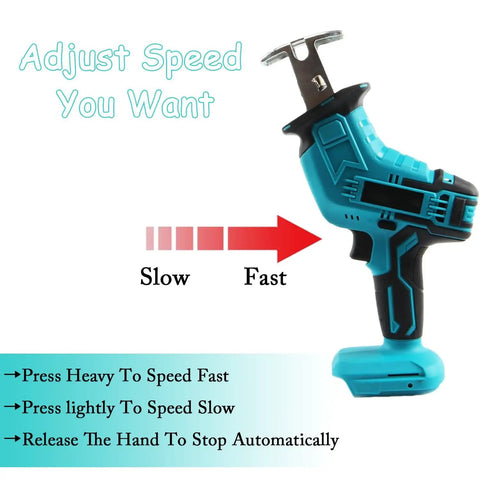Beast Cordless Reciprocating Saw Brushless Power Tool With Variable 0 To 3000 RPM shown with speed adjustment guide