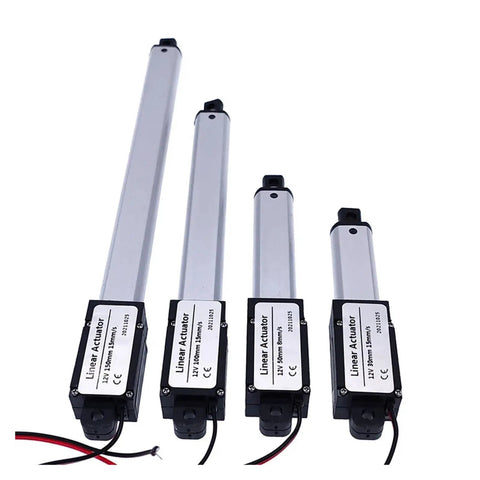 Compact 50mm DC 12V Micro Electric Linear Actuator Featuring Hella Smooth Push Rod Action And Plug And Play Motor Controller For Quick Diy Mods And Serious Reliability in various sizes.