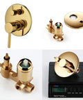 UMJIGF Shower System Titanium Gold Brass Luxury Mixer Shower Faucet Set Wall Mounted Dual Handle Valve with Round Trim.