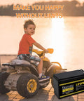 Child rides toy car powered by Powerful 12V LiFePO4 Battery With Built-In BMS, 7Ah, durable and rechargeable for long life.
