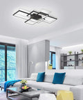 Three Square LED Ceiling Light 75W Modern Flush Mount Chandelier In Black Acrylic Cool White 6000K in modern living room