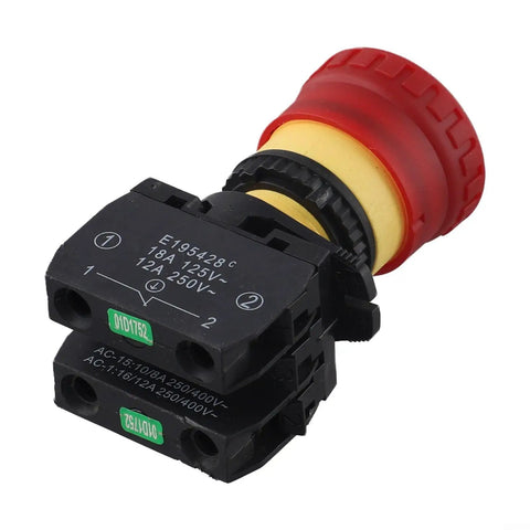 Self Locking Push Button Stop Switch 1NO 125V 250V 18A 12A For Industrial Machinery And Control Panels Black Red 80x50x50mm panel-mount