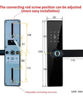 WiFi Smart Door Lock With Fingerprint Keyless Entry Electronic Security System App Control Passcode And IC Card Backup Built In Voice Prompt Lets You Secure Your Pad With Ease In Sleek Black Finish, showing adjustable connecting rod screw position.