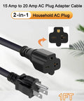 No Sweat NEMA 5 15P To 6 20R EV Charging Adapter 12 Inch UL Listed Cord portable 1FT 2-in-1 household AC plug adapter cable.